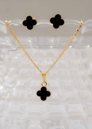 Conjunto Clover Negro 1cms (Topos + cadena y dije)