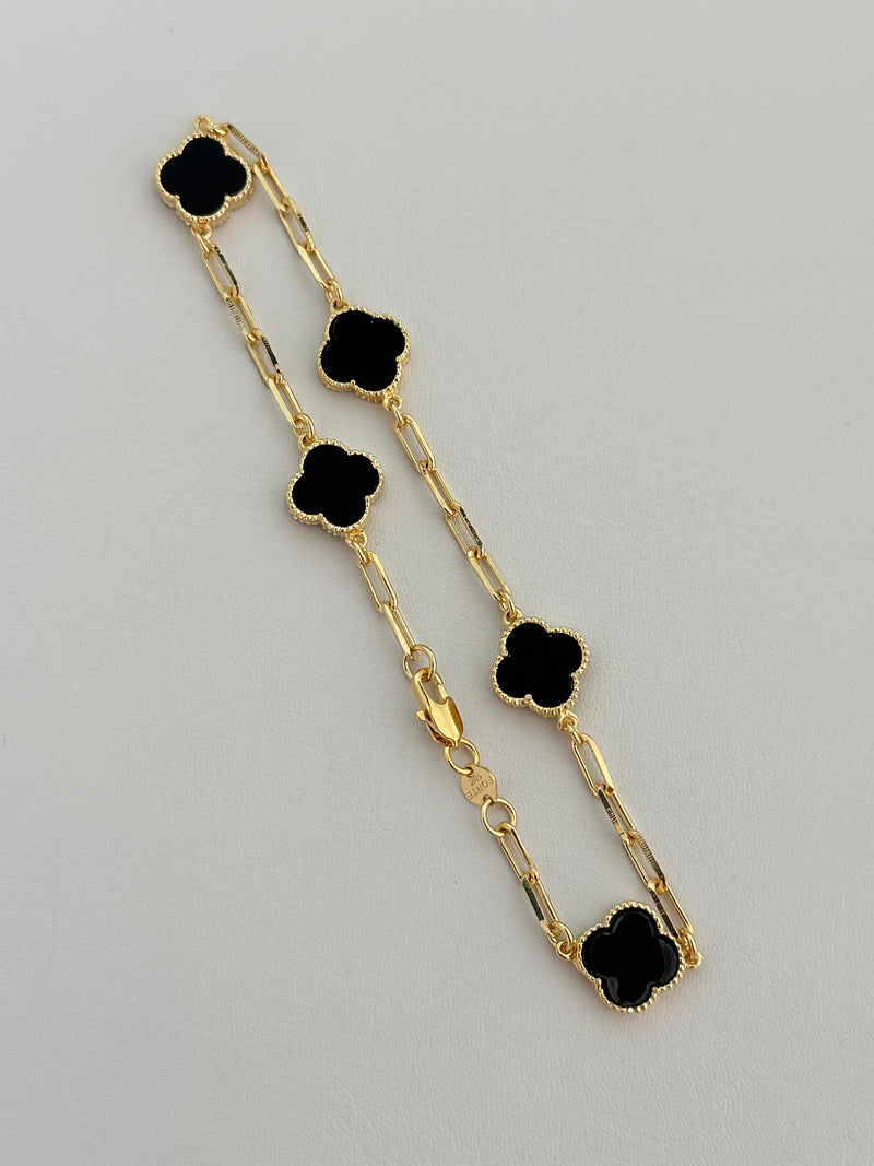 Pulsera trébol negro con eslabones