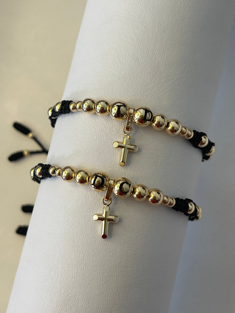 Pulsera Pareja cruz inicial (5mm, 3mm y 4mm)