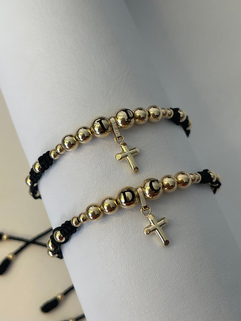 Pulsera Pareja cruz inicial (5mm, 3mm y 4mm)