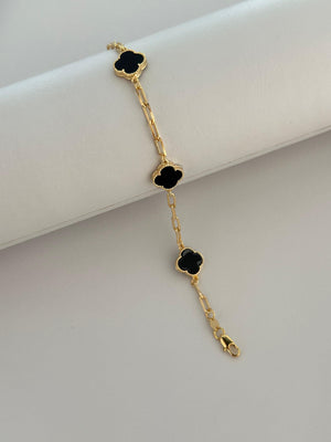Pulsera trébol negro con eslabones