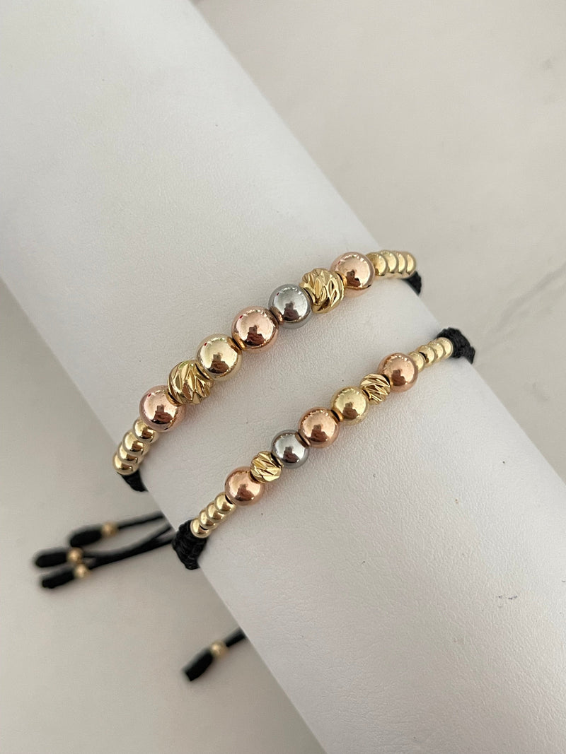 Pulseras parejas 3 oros diamantada (5mm y 6mm)