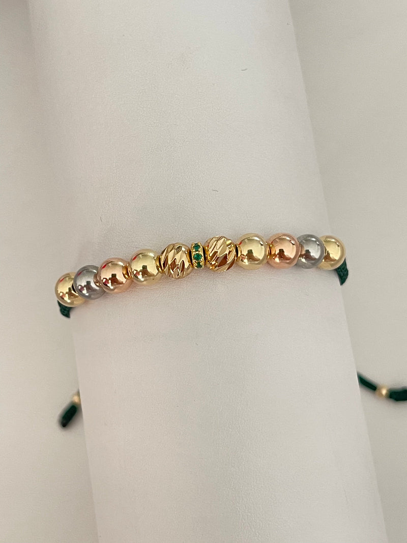 Pulsera 6 milímetros tres oros diamantada + rondel