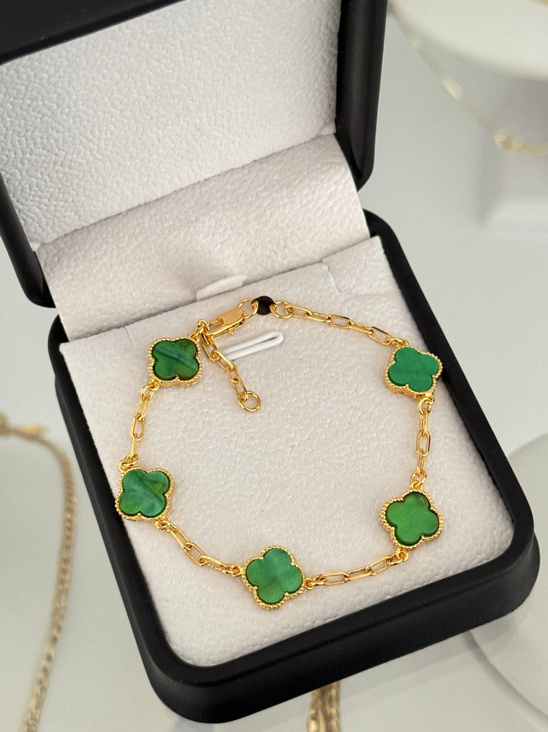 Pulsera eslabones trébol verde