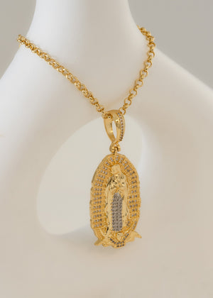 Cadena Aros 3 mm 65 cms + Dije Nuestra Señora de Guadalupe Circonias