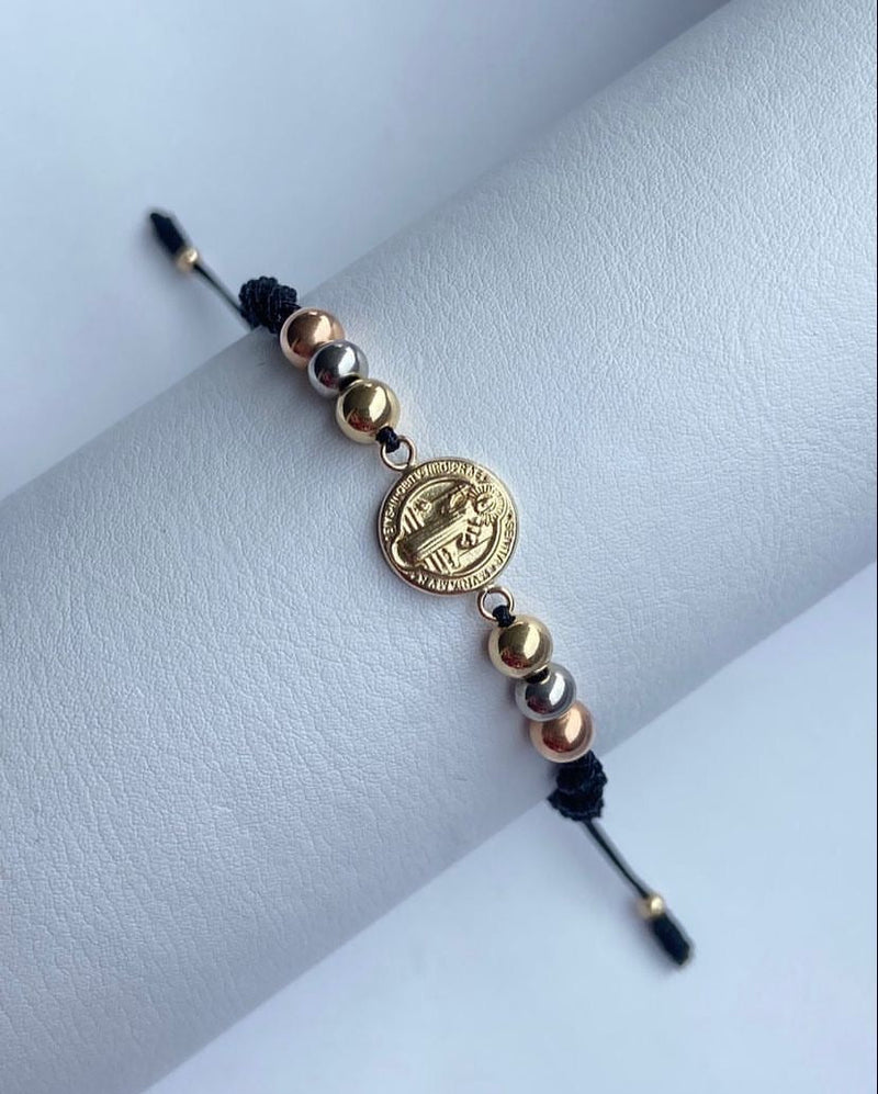 Pulsera san Benito 3 oros con balines #5
