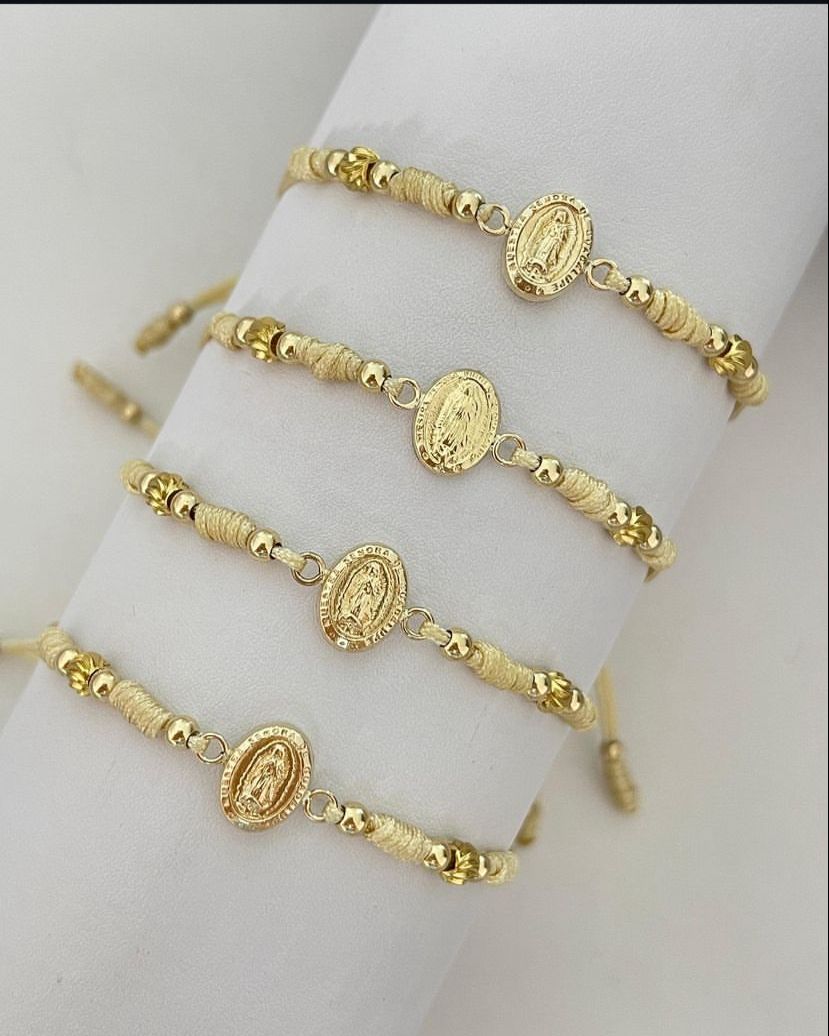 Pulsera virgen de Guadalupe con balines #4 lisos e italianos.