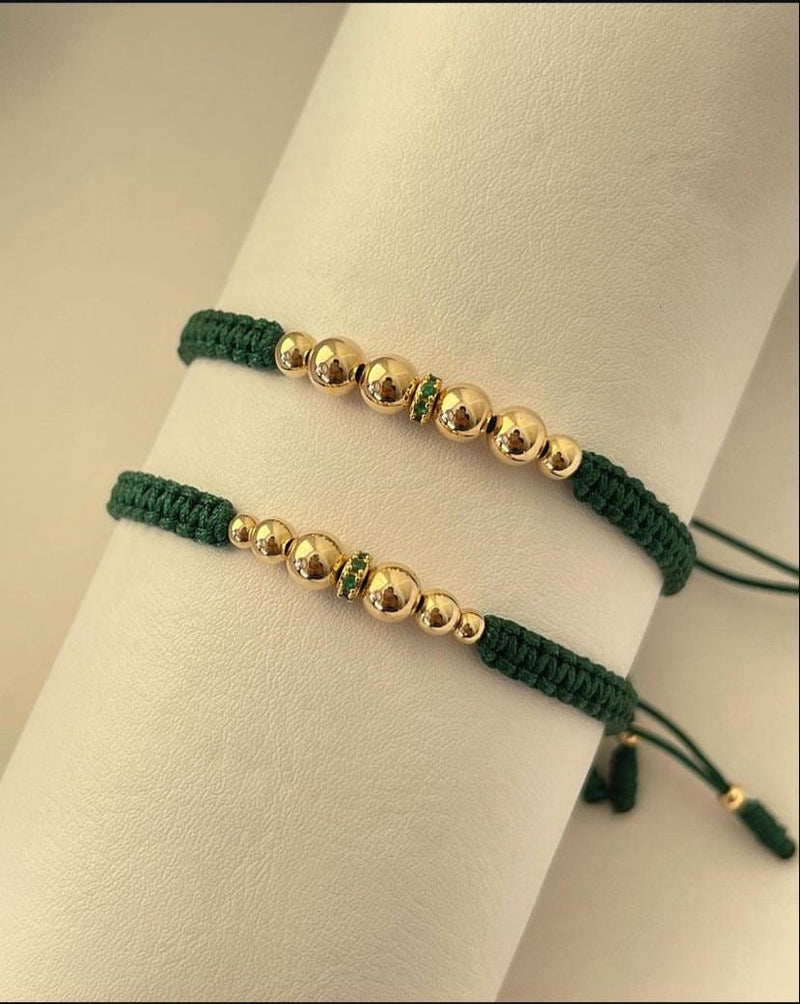 Juego pulseras balin #4, #5  rondel verde. X2