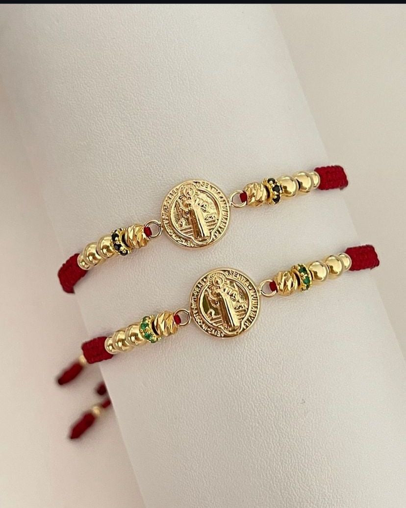 Juego pulseras san Benito con balines lisos y diamantados #4. X2